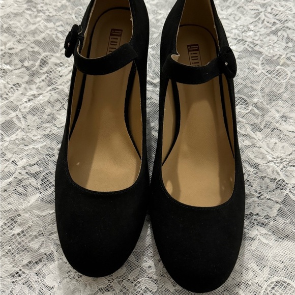 Vintage Black T-Strap Mary Jane Nubuck Heels SZ 10 Wedding Suede Look Elegant - Picture 1 of 14